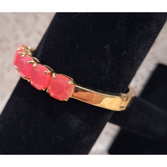 EUC Kate Spade New York "Squared Away" Gold Plated Bangle Bracelet w/ Gemstones - Picture 3 of 8